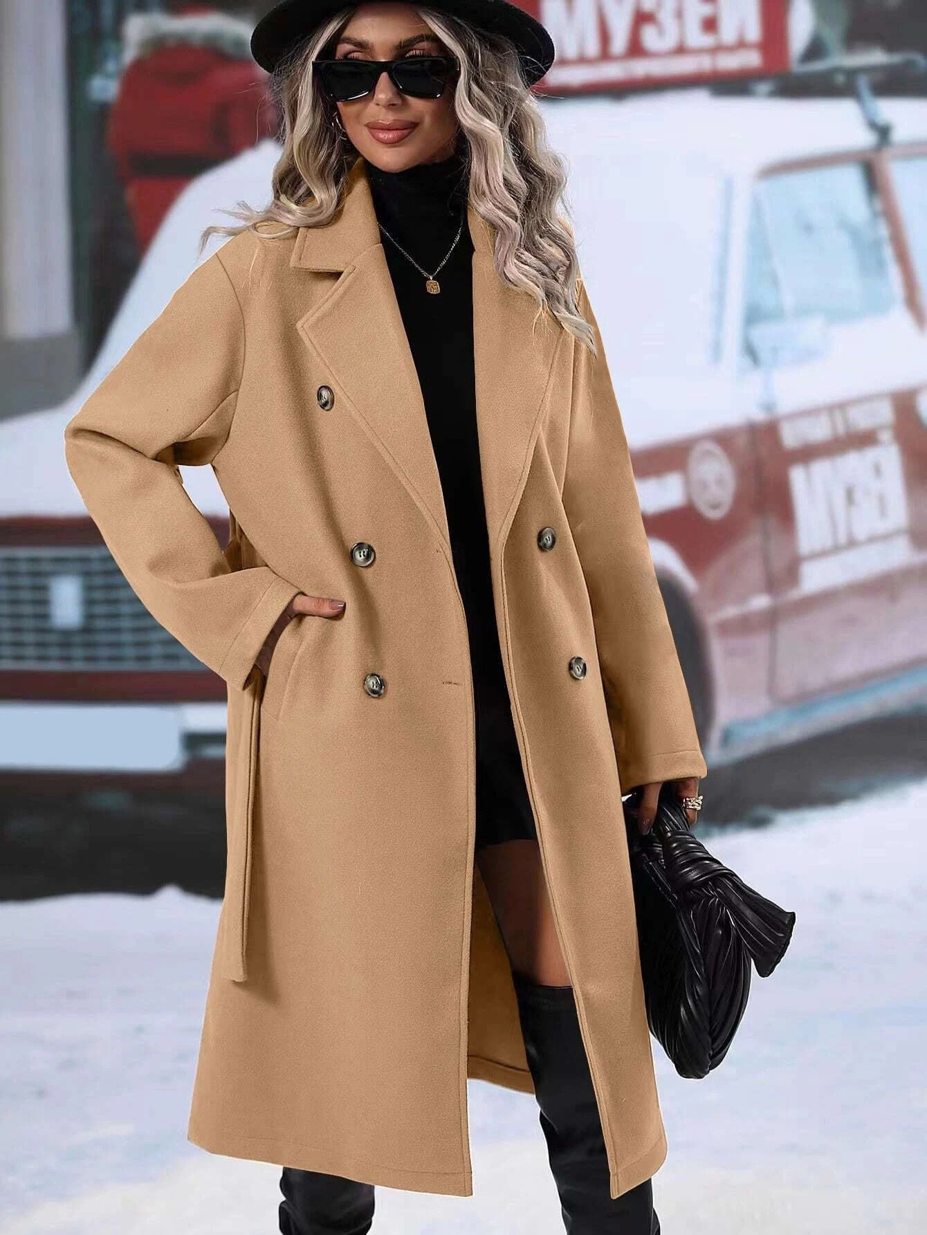 Women's Beautiful Woolen Double Breasted Outerwear Coats