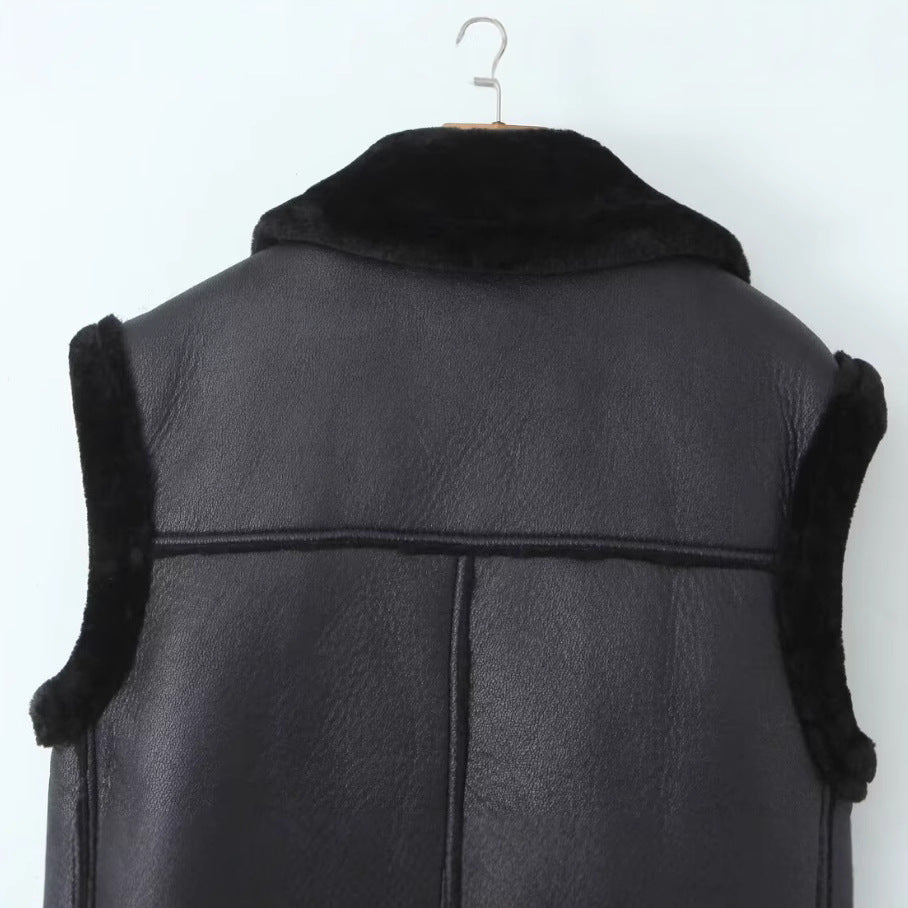 Women's Street Fashion Motorcycle Leisure Loose Lapels Vests