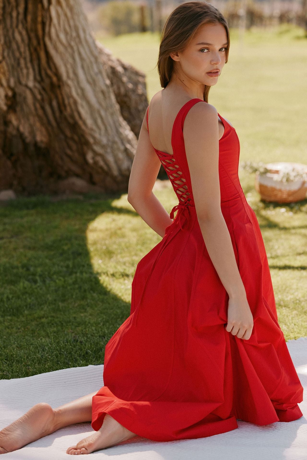 Tied Slim Fit High Waist Midi Dress Dresses