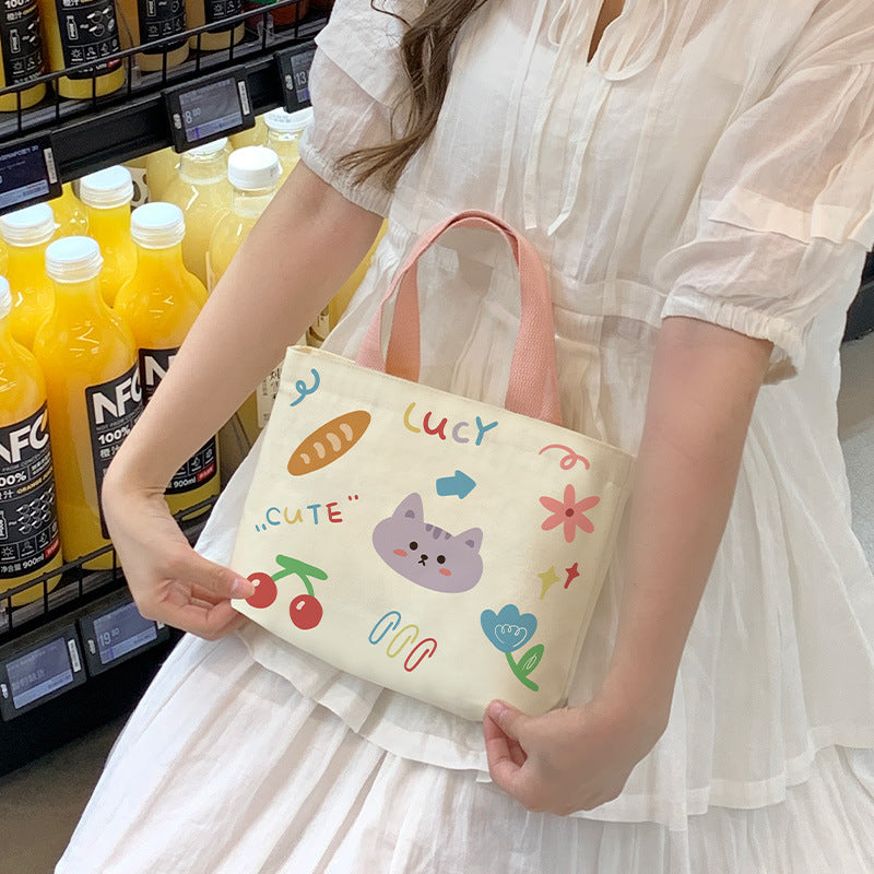 Women's Cute Cartoon Canvas Tutorial Lunch Size Handbags