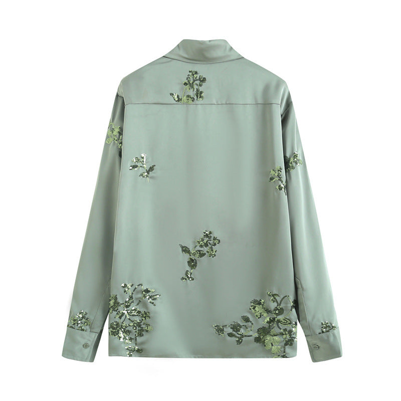 Women's Sequin Embroidery Loose Shirt Trousers Two-piece Suits