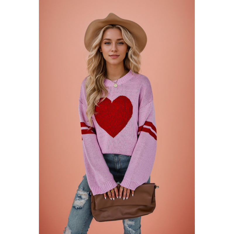 Women's Two-color Jacquard Love Valentine's Day Round Plus Size