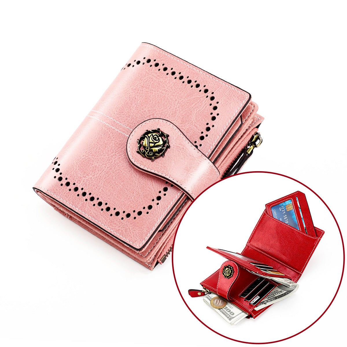 Women's Swiping Short Retro Oil Wax Skin Coin Purses