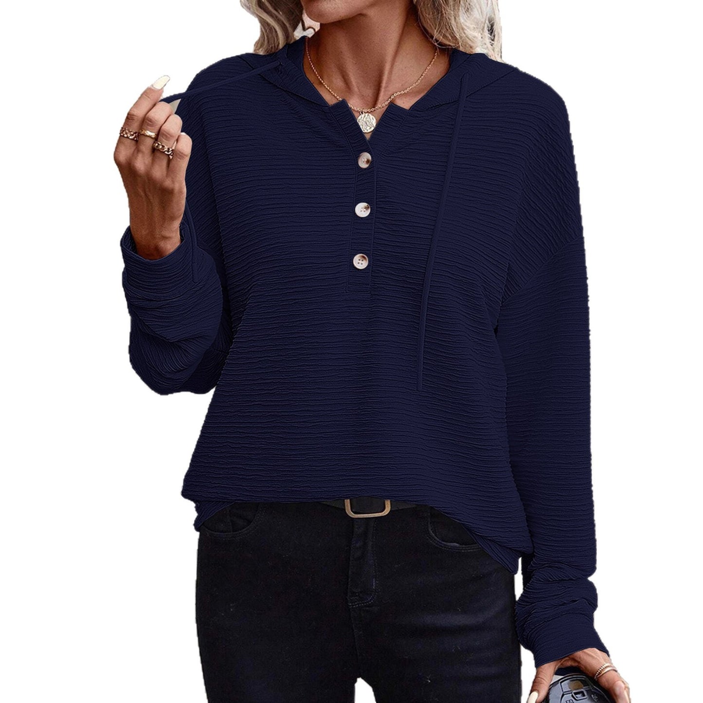 Solid Color Hooded Casual Black Dark Gray Women's Sweater, Sweater