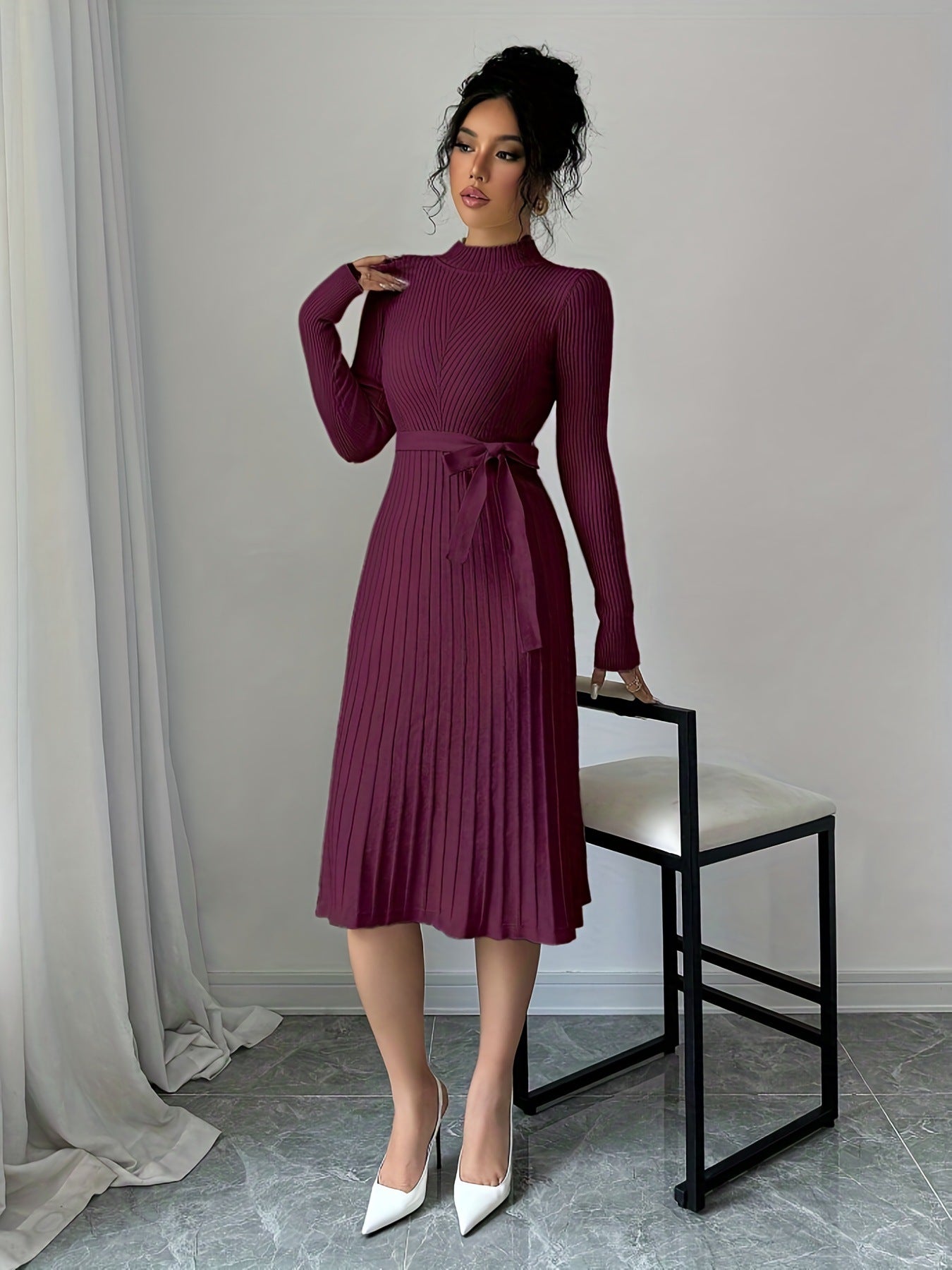 Stylish Knitted Dress Tied Slim Fit Knitwear
