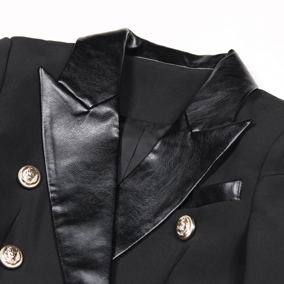 Women's Fashion Stitching Leather Long Sleeve Lapel Blazers