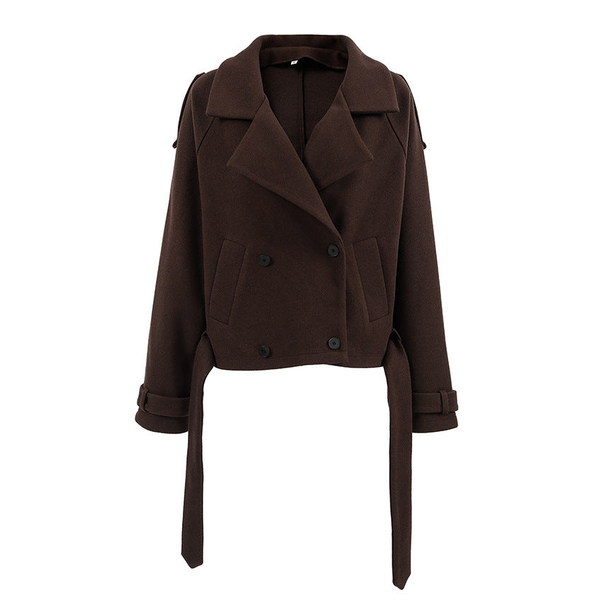 Women's Woolen For Commuting Fashion Thickened Double Breasted Coats