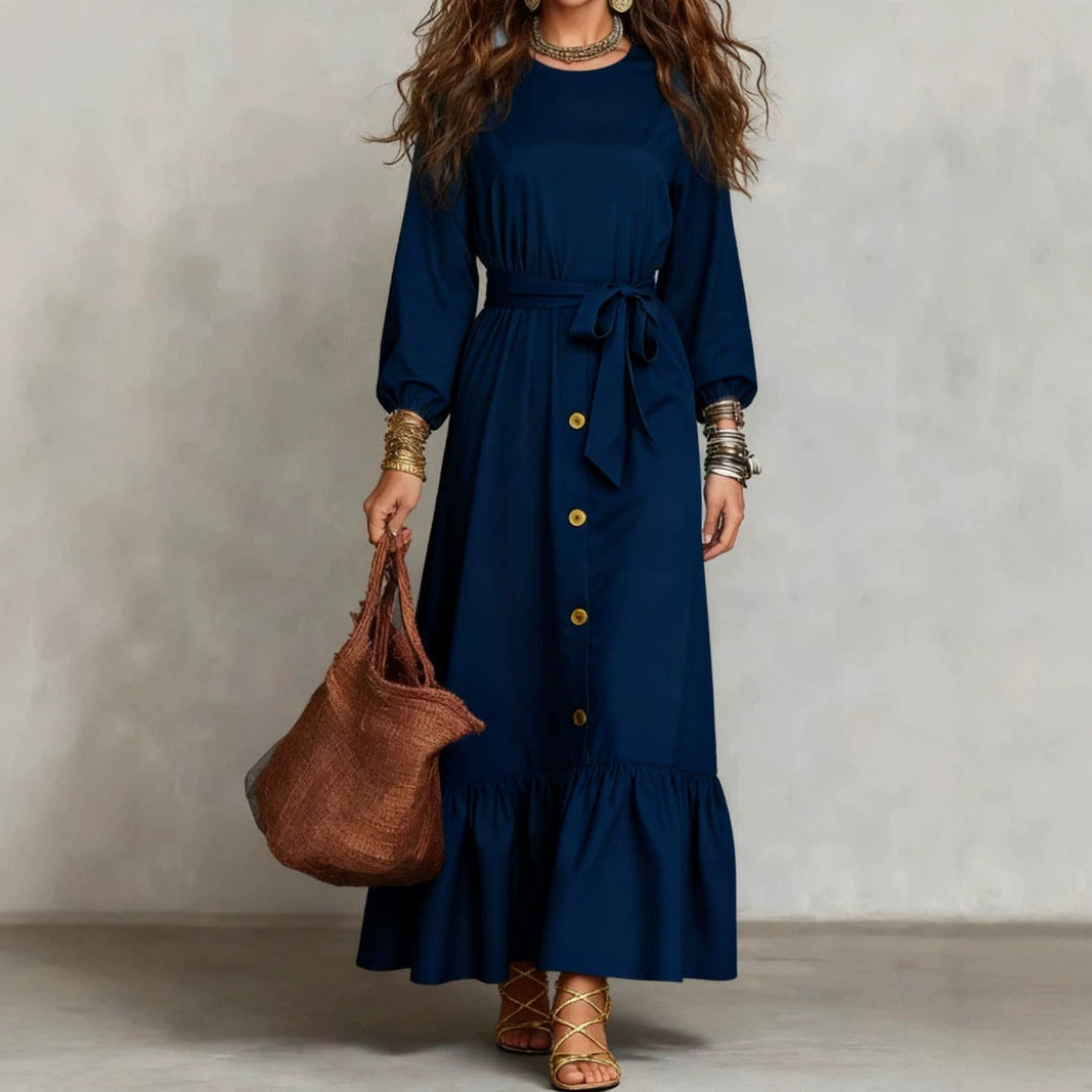Women's Elastic Waist Stitching Pure Color Ruffles Skirts