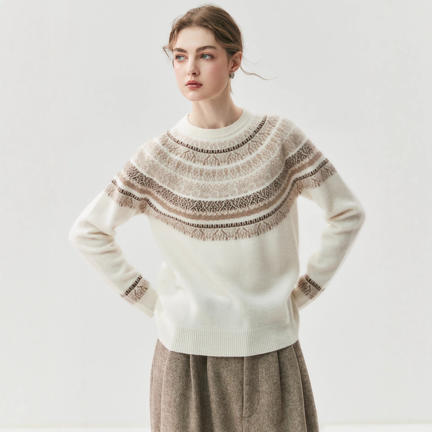 Women's Cashmere Jacquard Knitted Loose Pullover Bottoming Sweaters