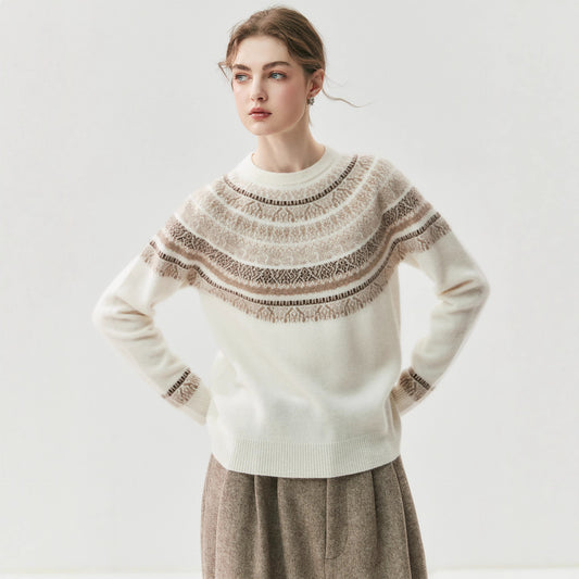 Women's Cashmere Jacquard Knitted Loose Pullover Bottoming Sweaters