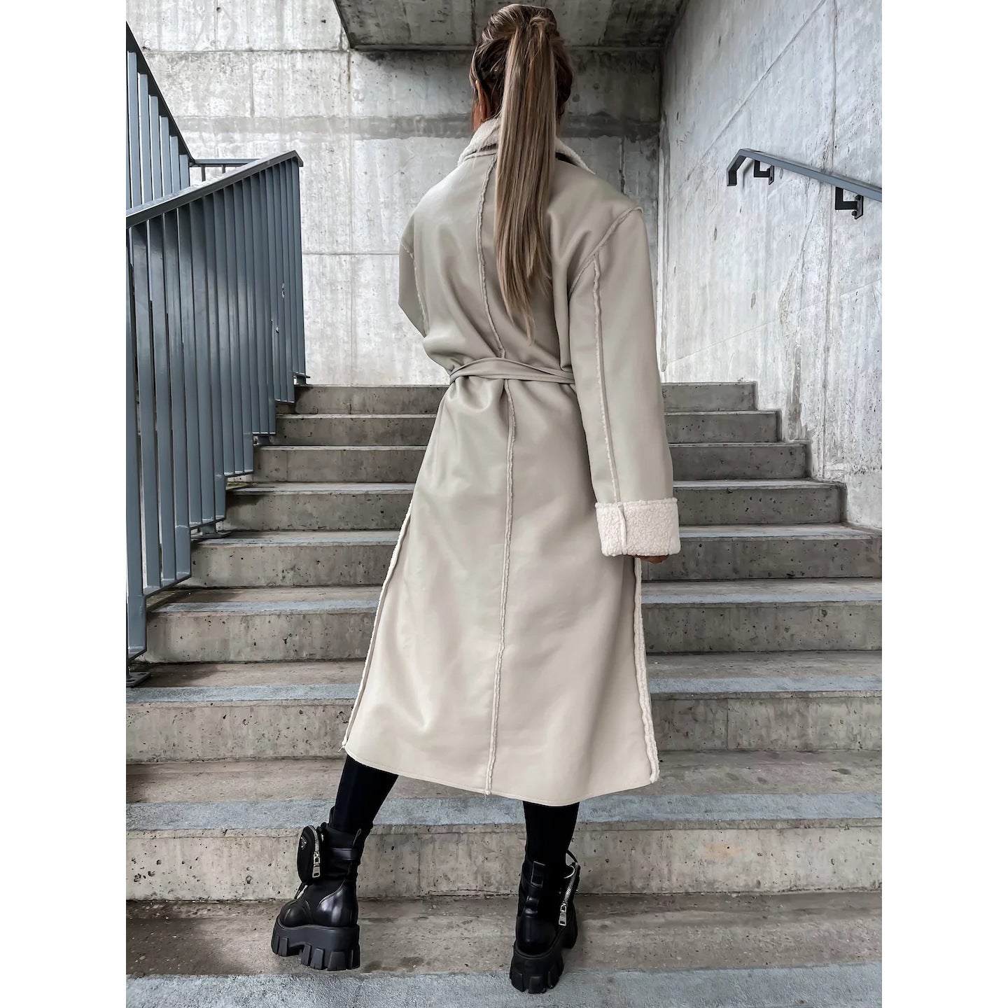 Women's Casual Leather Thickened Trench Loose Fashionable Coats
