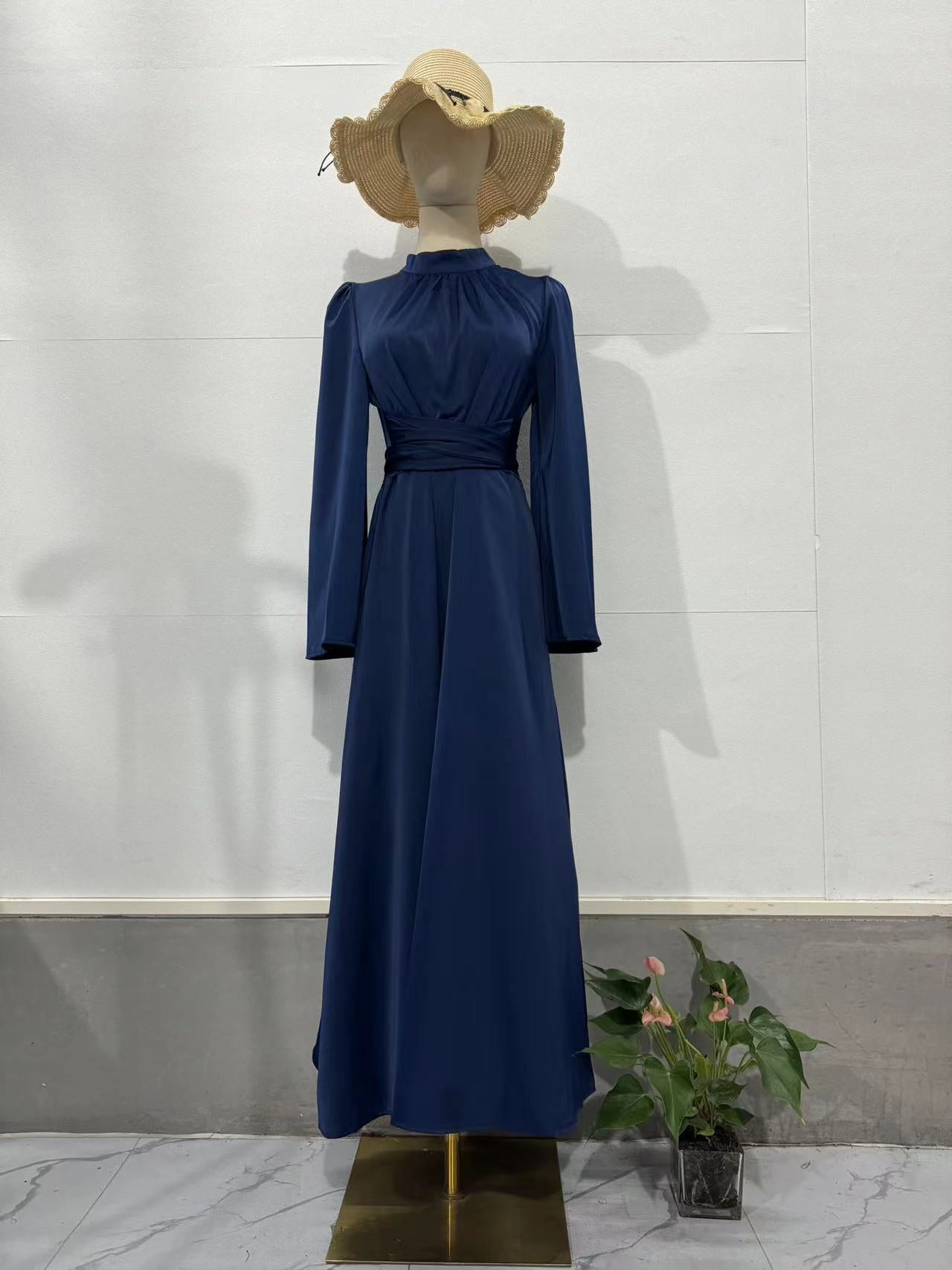 Women's Lace Up Solid Color Long Sleeve Dresses