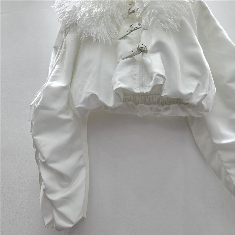Street Winter Niche Hot Lamb Fur Collar Drawstring Belt Coats