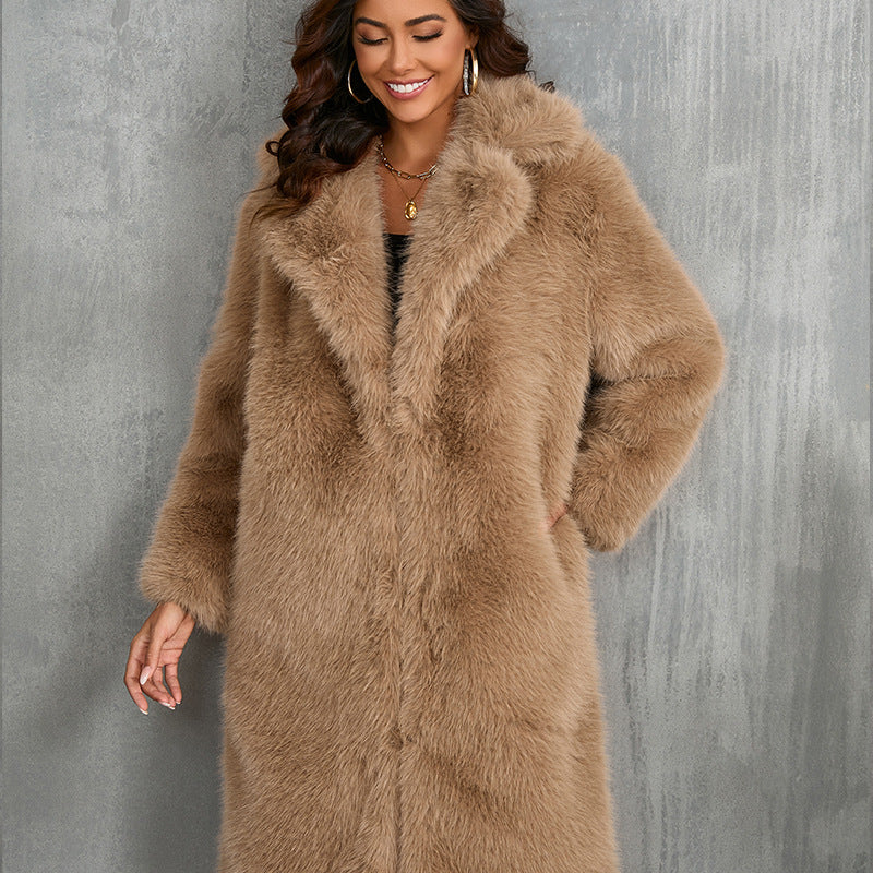 Long Section Collar Imitation Fur Mid-length Coats