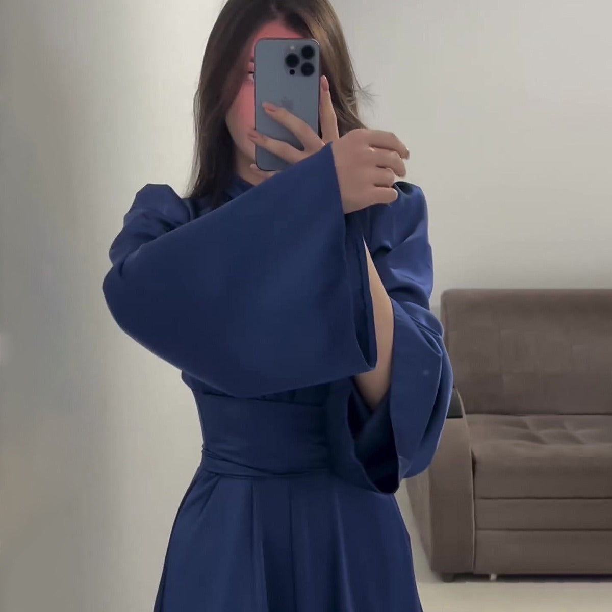 Women's Lace Up Solid Color Long Sleeve Dresses