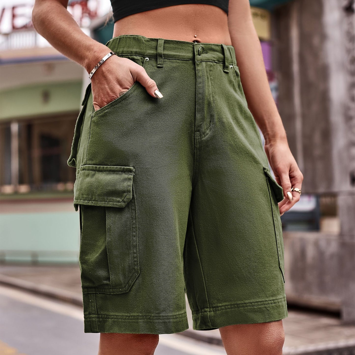 Women's Summer Elastic Waist Denim Cargo Trendy Jeans