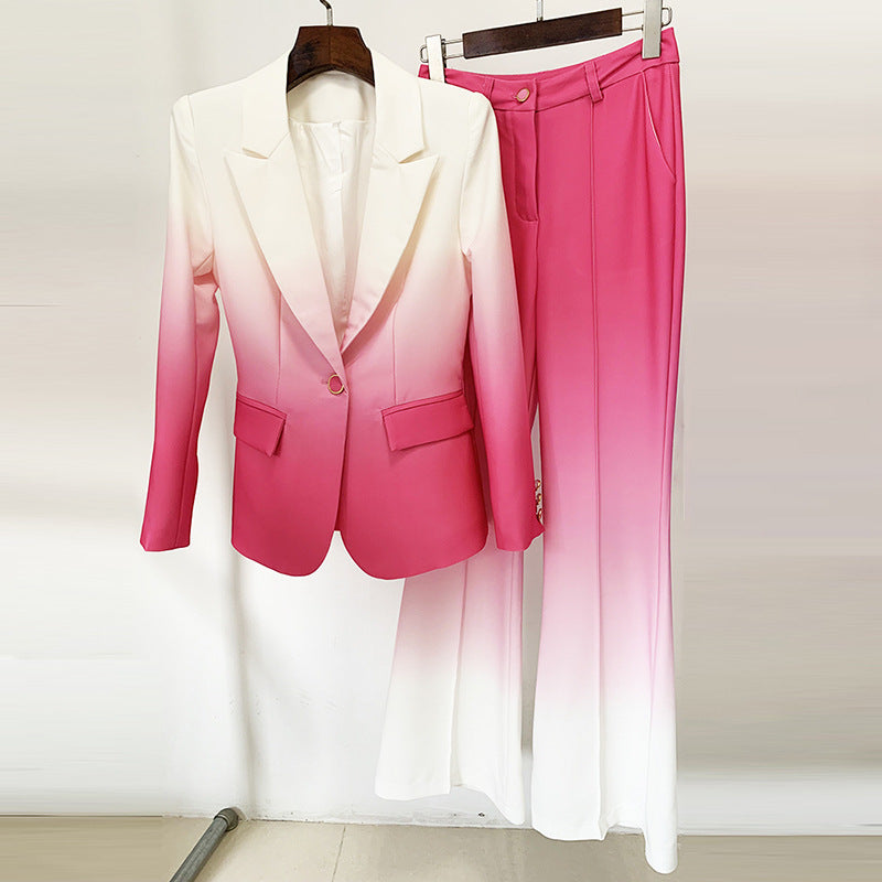 Fashionable Temperament Gradient Color Slim Flared Suits