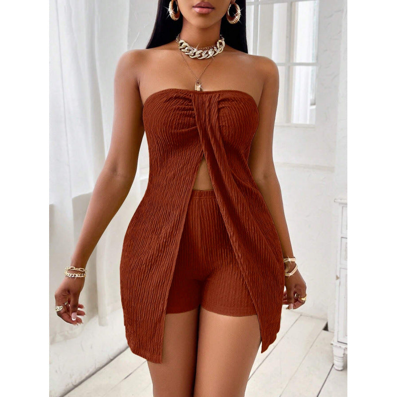 Classy Cool New Solid Color Strapless Fashion Casual Suit