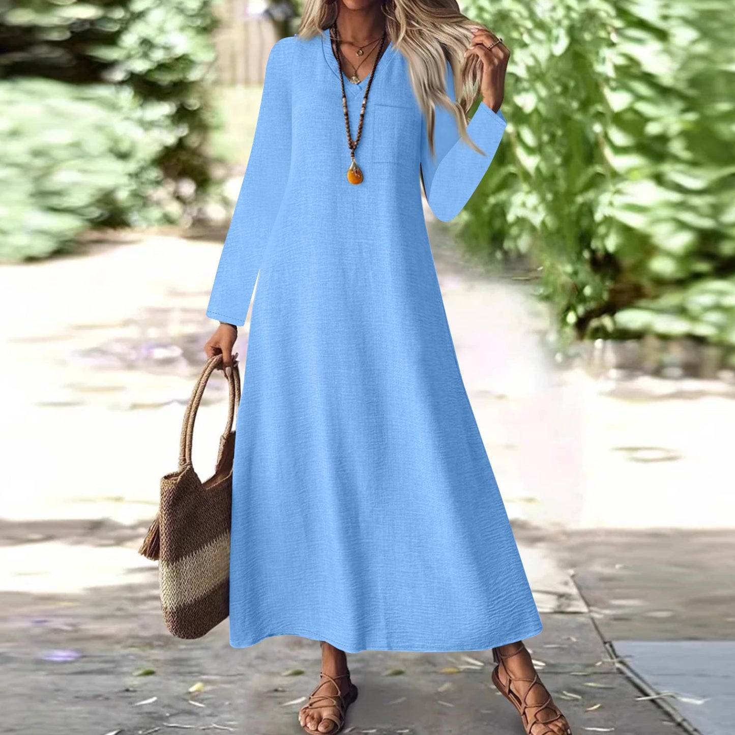 Summer Back Zipper Cotton Linen Solid Color Dress