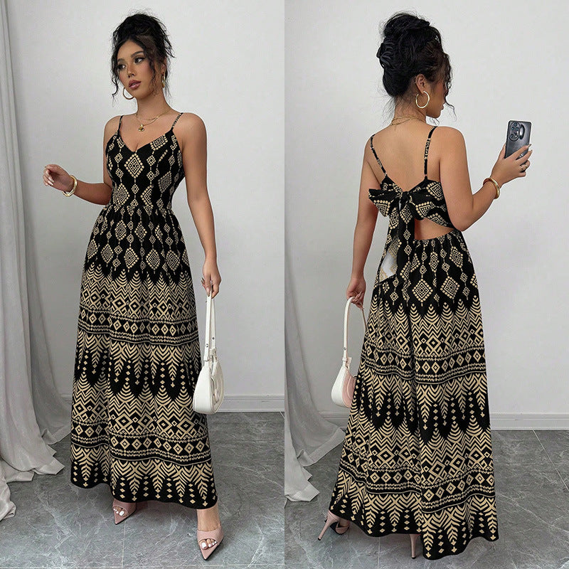 Women's Suspender Halter Character High Slit Ethnic Dress