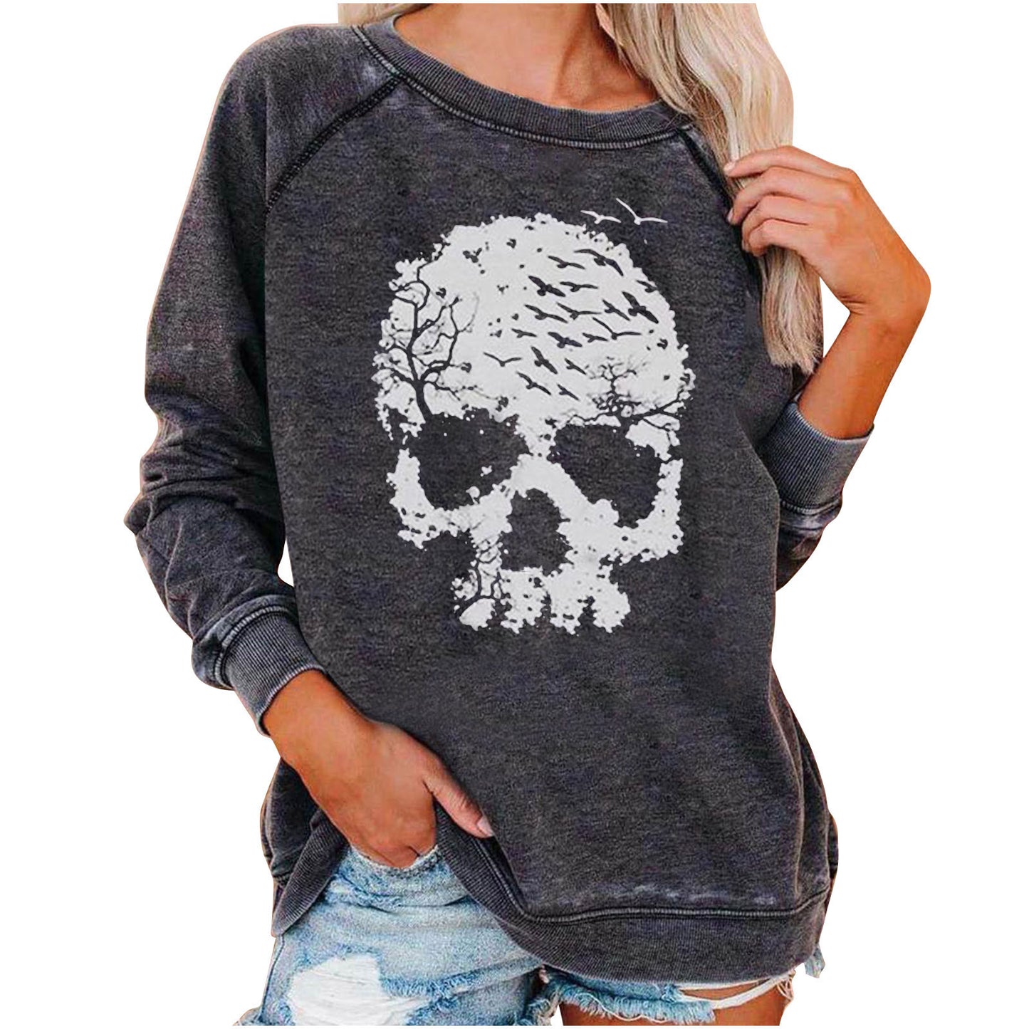 Women's Winter Loose Halloween Skull Funny Printed Women's Sweater, Sweater