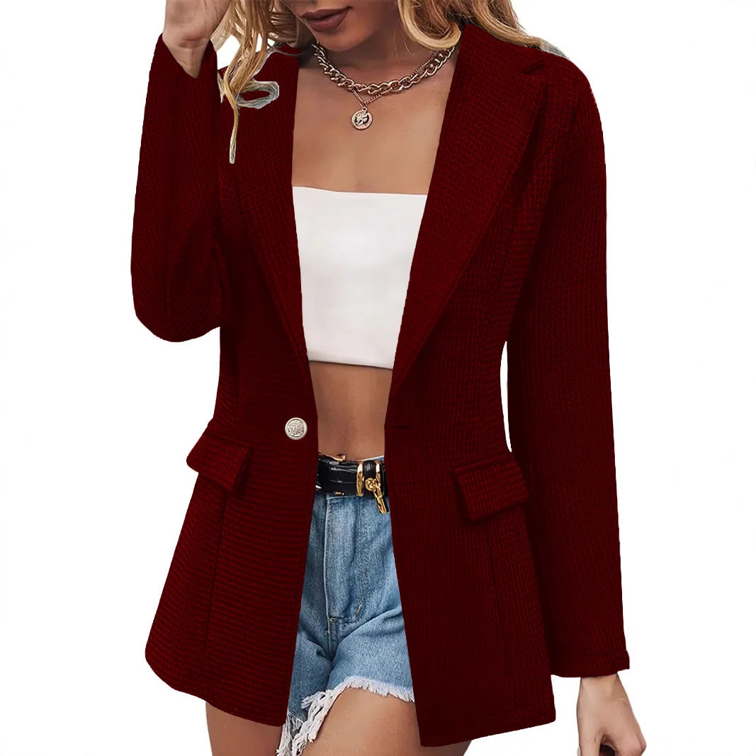 Women's Faux Pocket Casual Fashion Long Sleeve Solid Small Suit