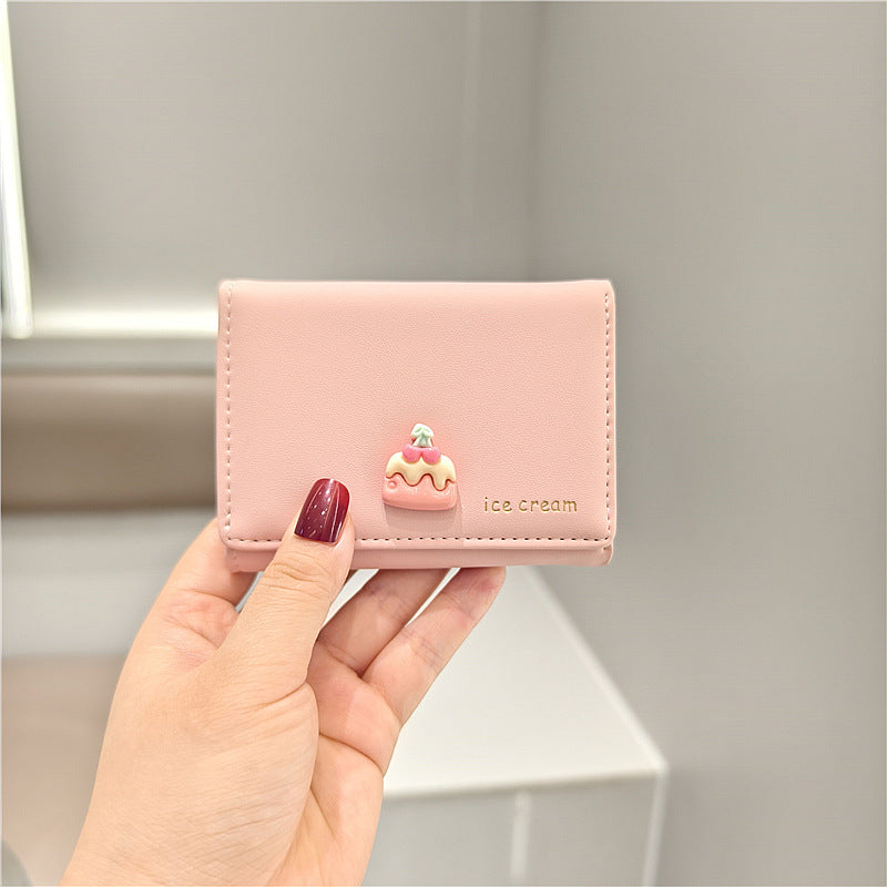 Style Cute Trendy Cartoon Ice Cream Cake Three Fold Ladies Wallets