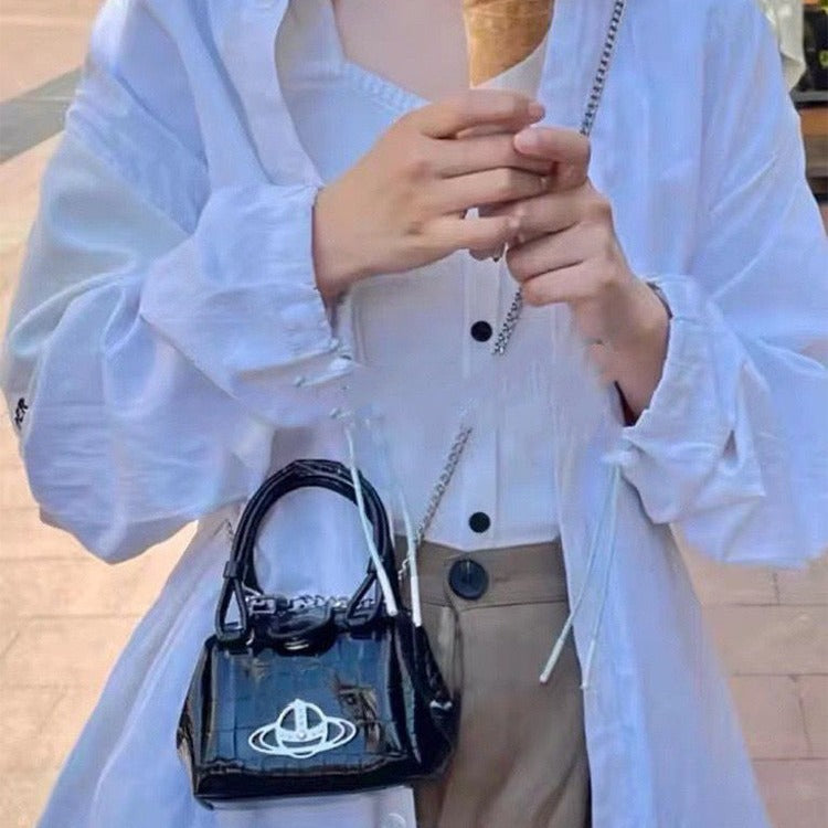 Chain Saturn Mini Retro Crocodile Pattern Crossbody Bags