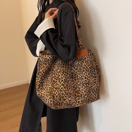 Women's Large Capacity Cloth Leopard Print Portable Tote Bags