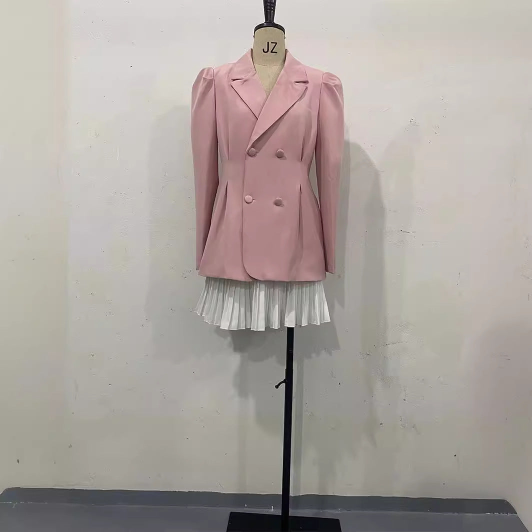 Autumn Pink Heart Breasted Long Sleeve Suits