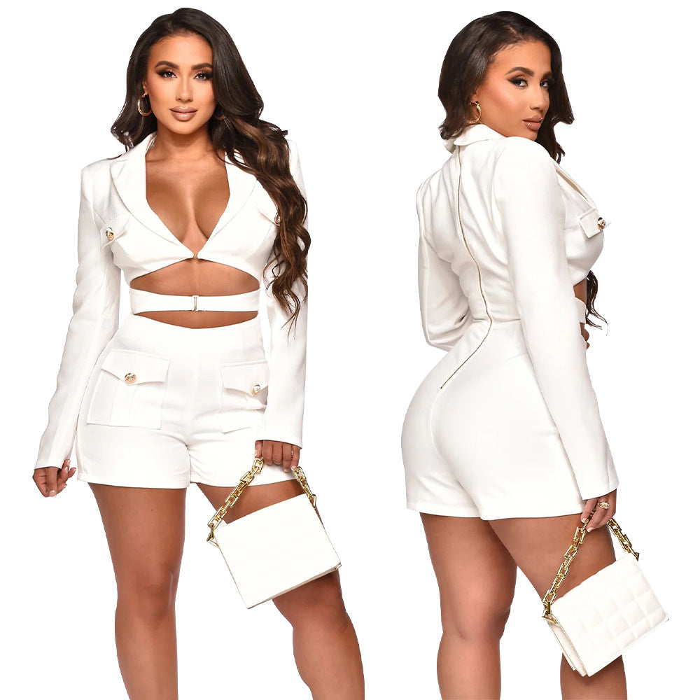 Women's Wear Pocket Sexy Deep V Solid Jumpsuits