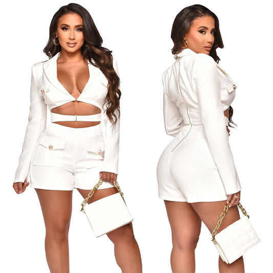 Women's Wear Pocket Sexy Deep V Solid Jumpsuits