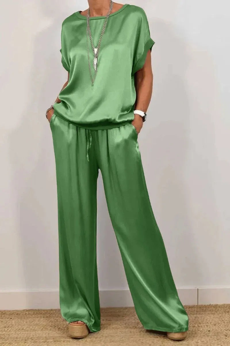 Elegant Trendy Loose Shirt Wide Leg Fashion Casual Suit