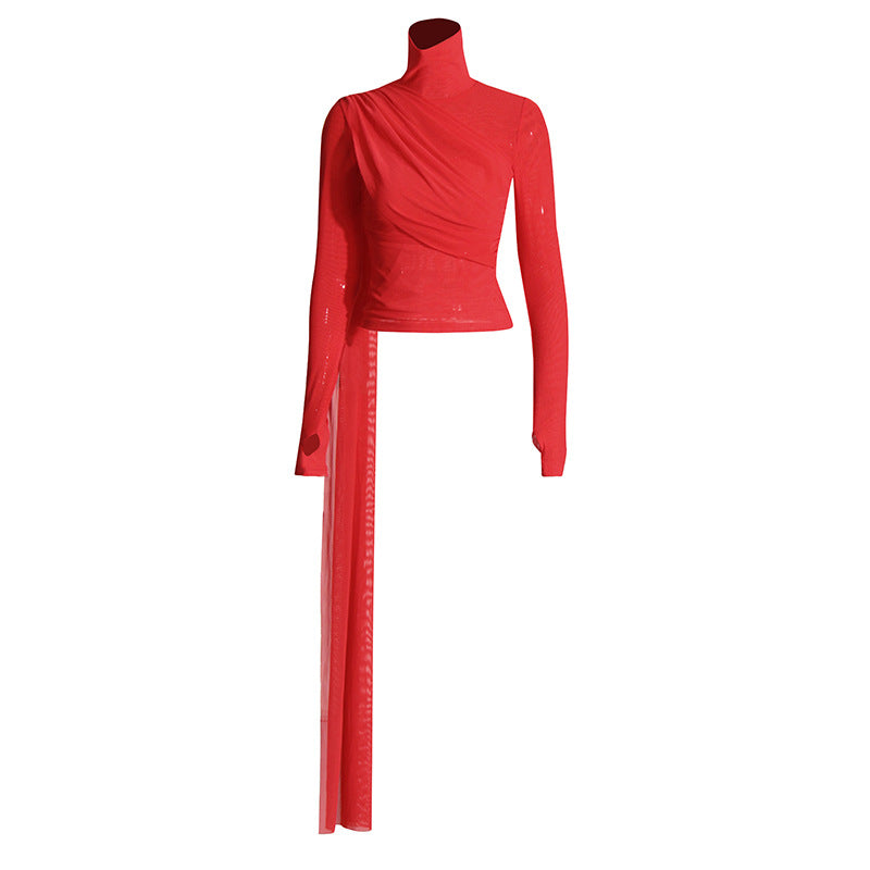 Collar Stitching Ribbon Design Slim Fit Blouses