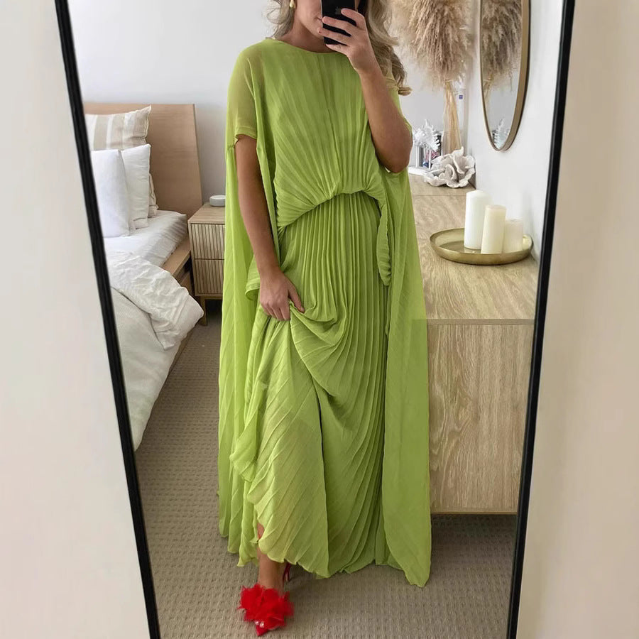 Women's Solid Color Pleated Oversized Swing Fashion Dresses