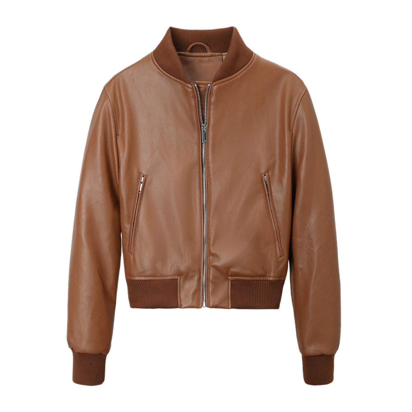 Women's Leather Stand Collar Motorcycle Pilot Street Jackets