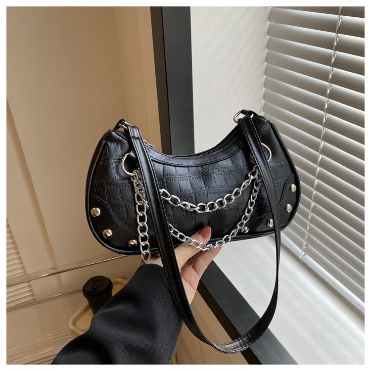 Women's Stone Pattern Chain Underarm Spring Fashion Shoulder Bags