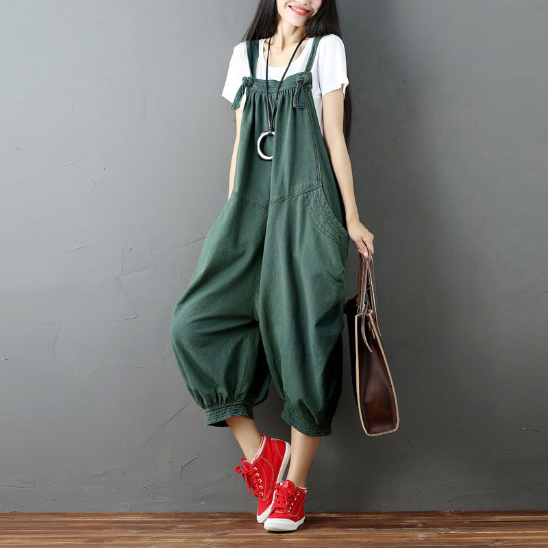 Women's Knitted Denim Overalls Korean Fashion Hanging Crotch Jeans