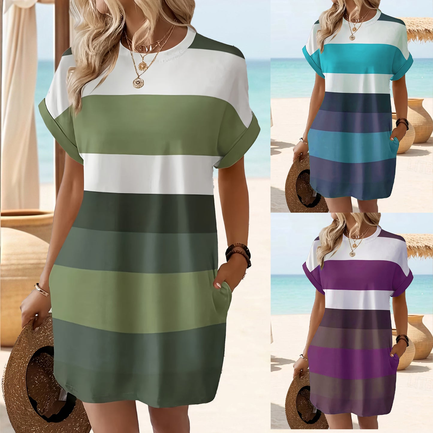Women's Summer Fashion Color Contrast Striped Casual Clothing
