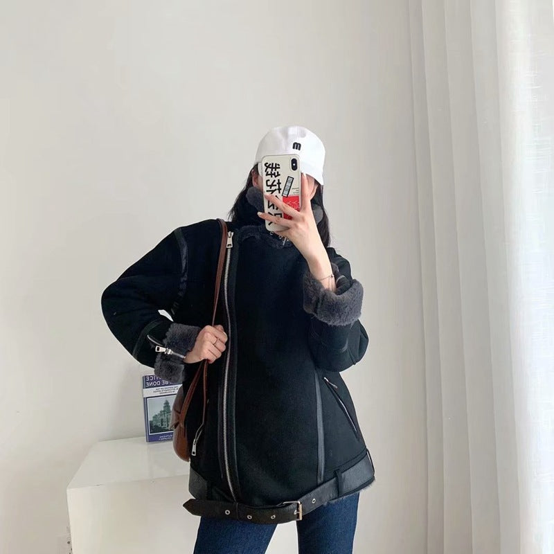 Women's Winter Double-sided Suede Motorcycle For Jackets