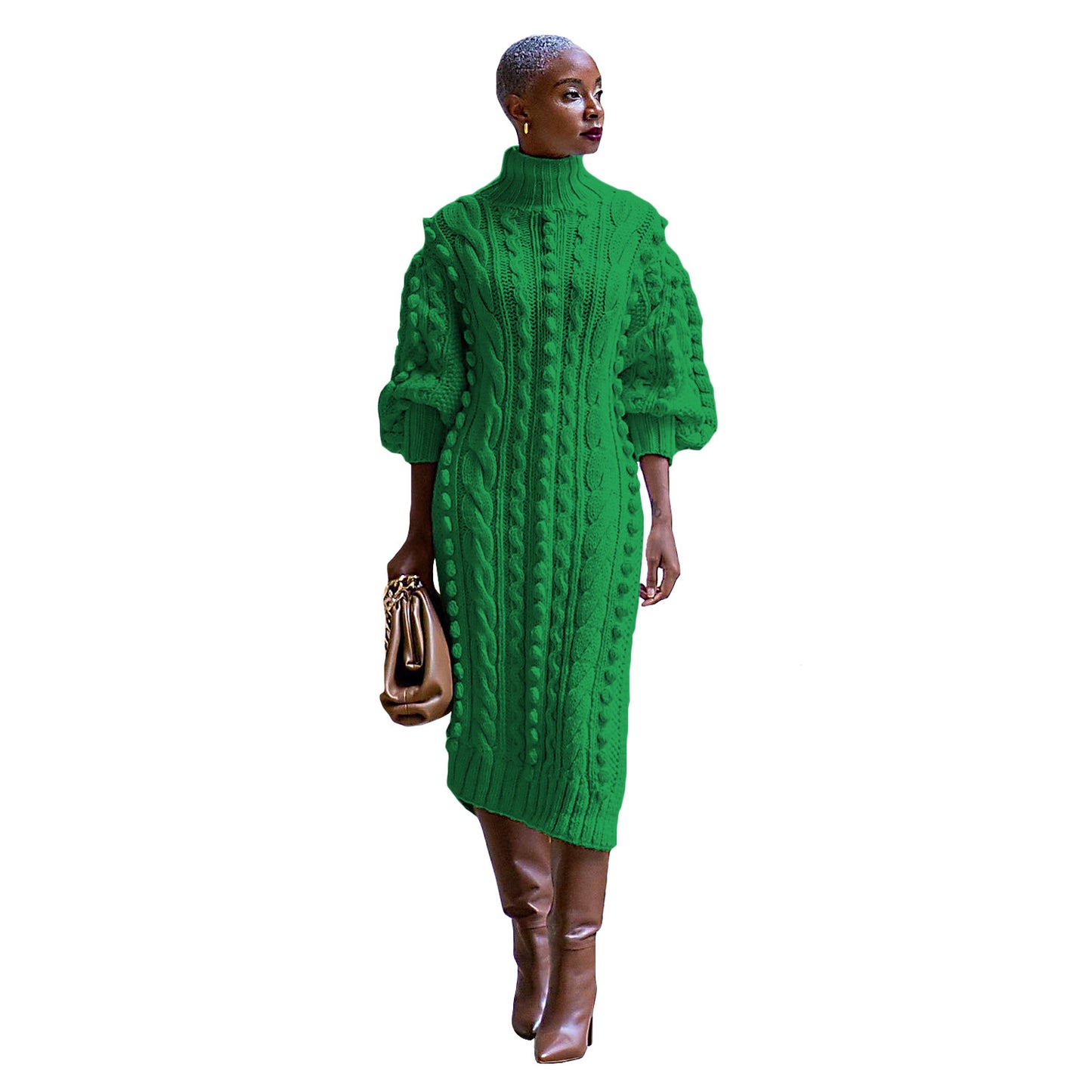 Women's Casual Turtleneck Slit Knitted Long Dress Sweaters