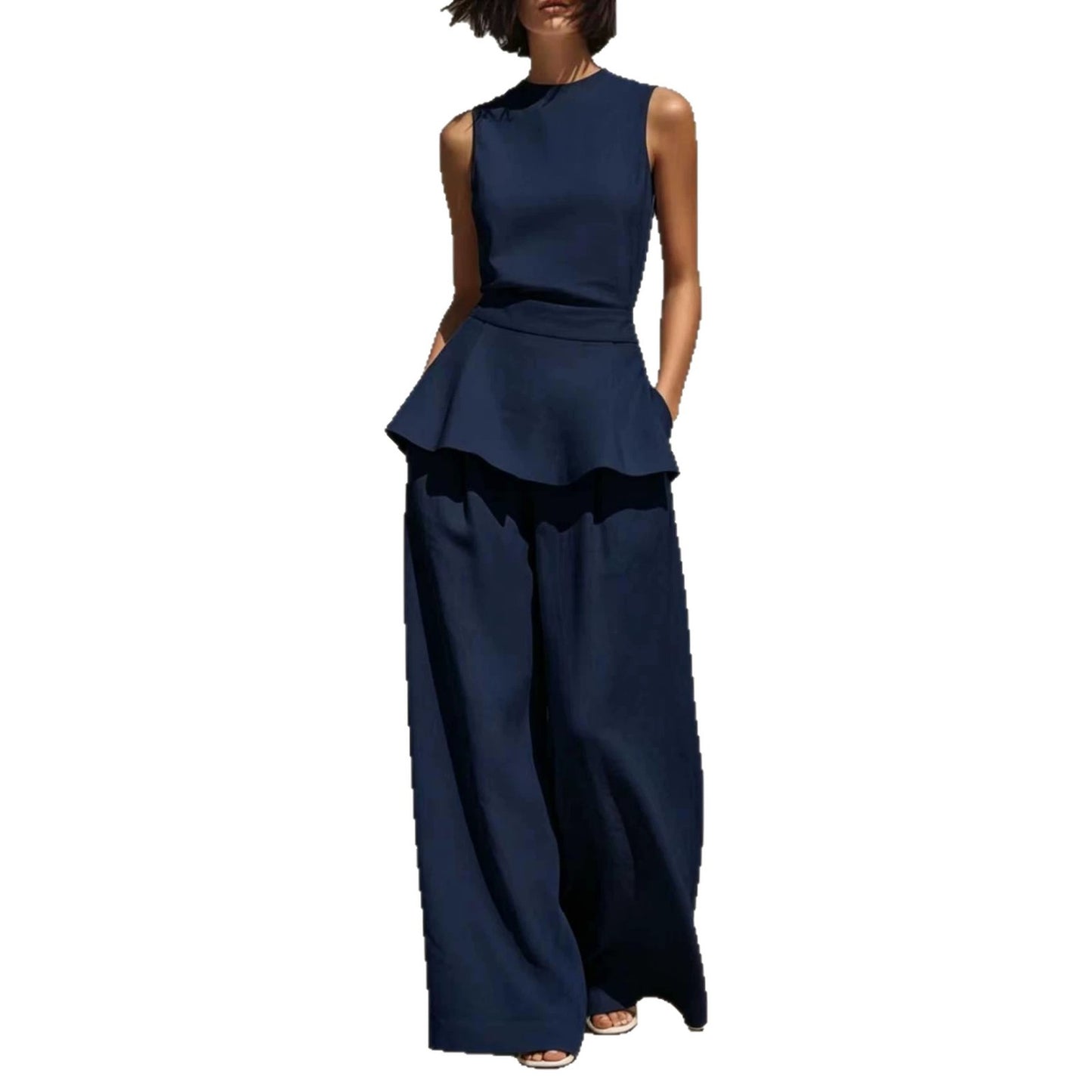 Women's Sleeveless Waistcoat Cotton Linen Two-piece Fashion Casual Suit