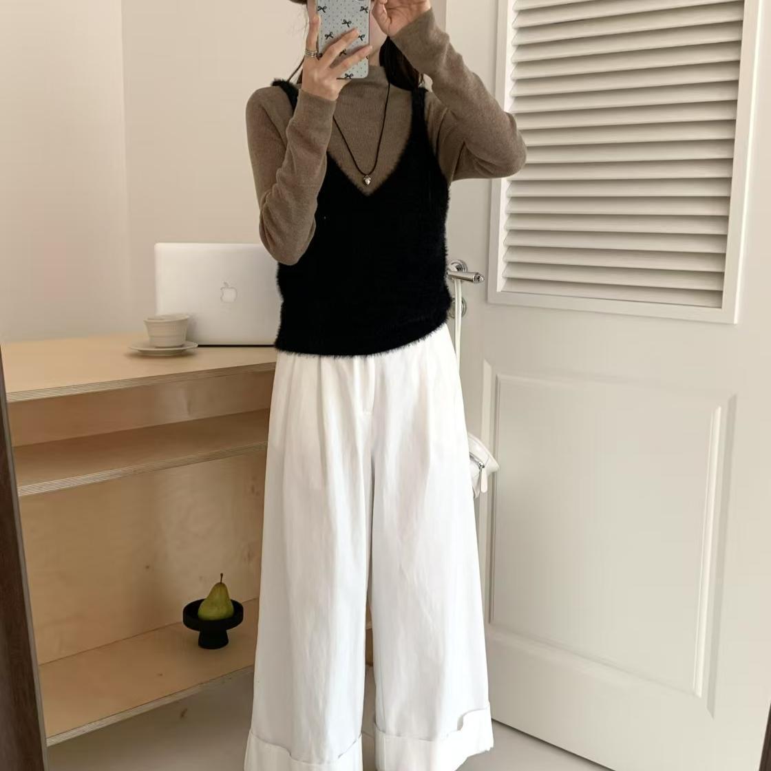 Korean Style Fashion Imitation Mink Simple Bandage Dress Knitted Women's Vest