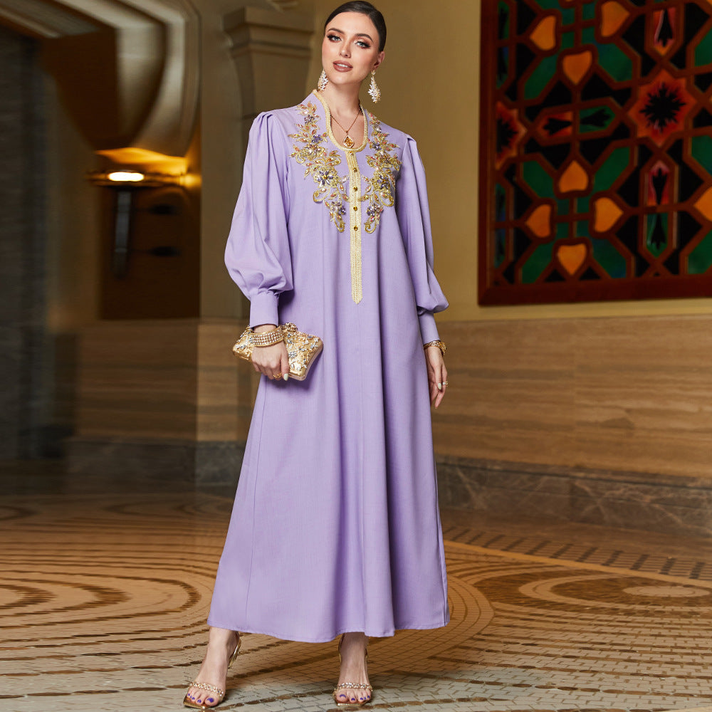 Women's Purple Lace Applique Diamond Dress Robe Dresses