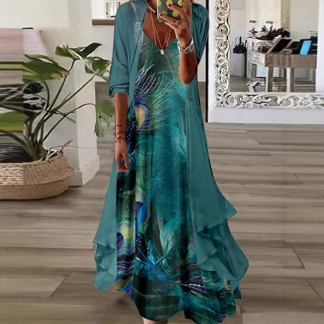 Summer Long Sleeve Loose Floral Totem Dress