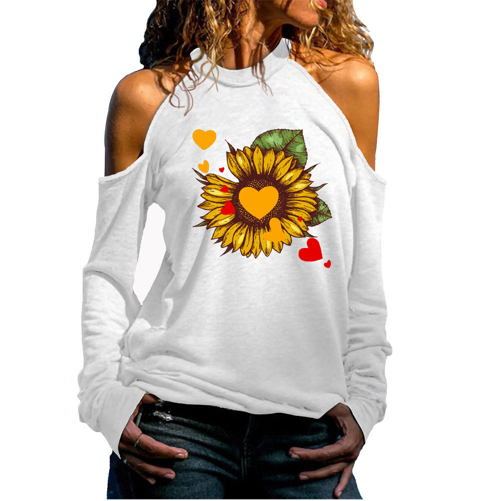 Women's Cold Shoulder Long Sleeve Valentine's Day Love Series Women's T-shirt