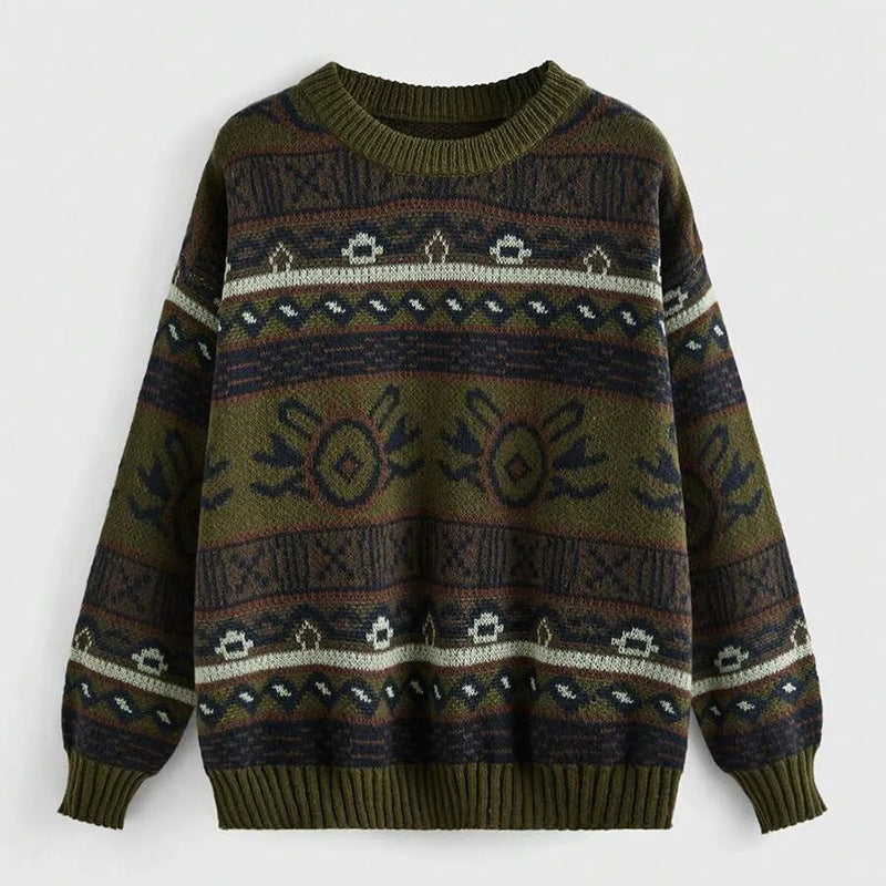 Women's Round Neck Pullover Knitted Contrast Color Sweaters