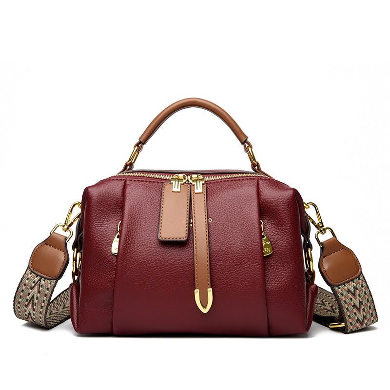 Women's Leather Boston Trendy Kangaroo High-grade Color Matching Niche Small Square Bags