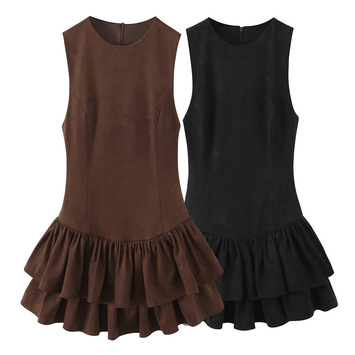 Women's Fashion Laminated Decoration Suede Texture Effect Dresses