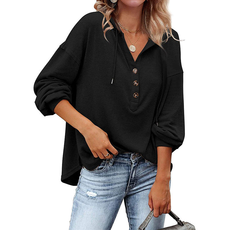 Loose-fitting Long Sleeves Buckle Batwing Sleeve Women's Sweater, Sweater